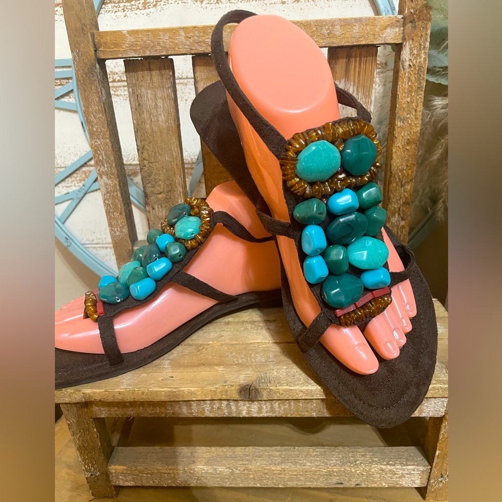 Women’s Montego Bay Club Turquoise Stone Embellished Sandals Sz9.5 NEW!